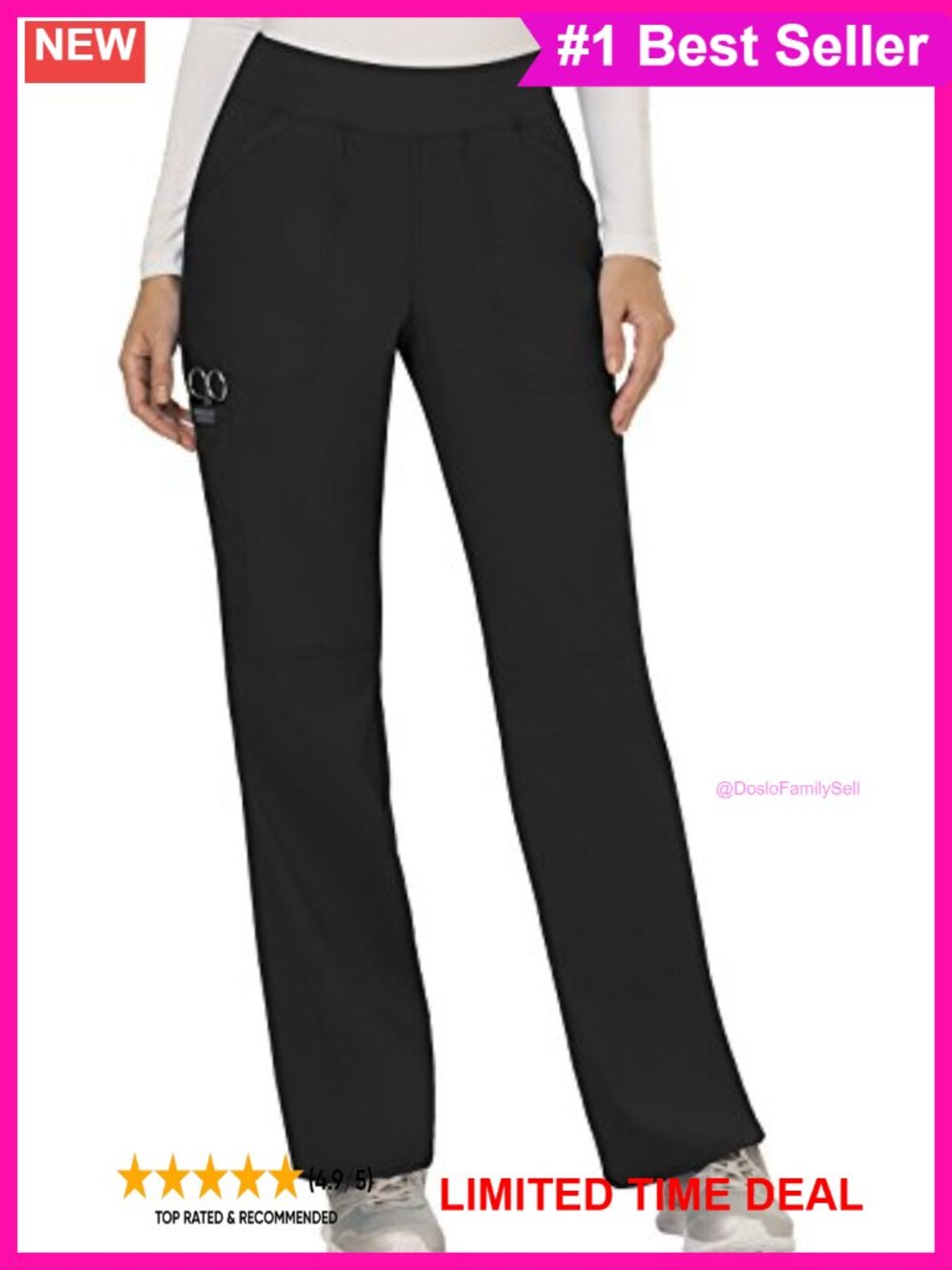 Straight Leg Pull-On Scrub Pants Knit Waistband Cargo Pockets